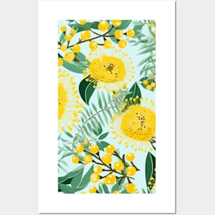 Vibrant Aussie Wattle Blossoms Floral Design Posters and Art